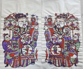 精品首现！！！朱仙镇木版年画社木刻木版年画版画*五子天官门神一对*
