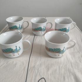 老瓷彩绘茶杯（五只）孔雀图案