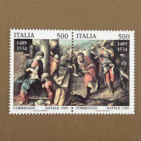 意大利邮票1989年 圣诞节绘画三王来拜 2全新