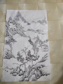 手绘国画水墨山水画作品一副保真真迹没落款.03