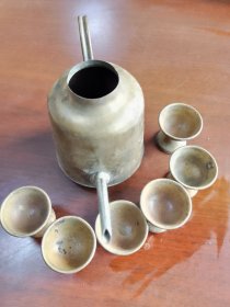 铜酒壶錾花工艺加六个铜酒杯