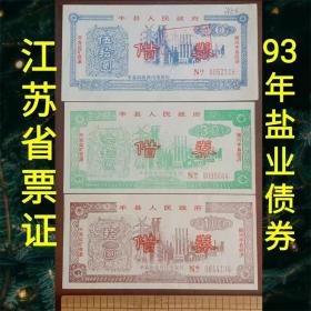 1993年的江苏省丰县人民政府债券3枚一套，盐业专题藏品