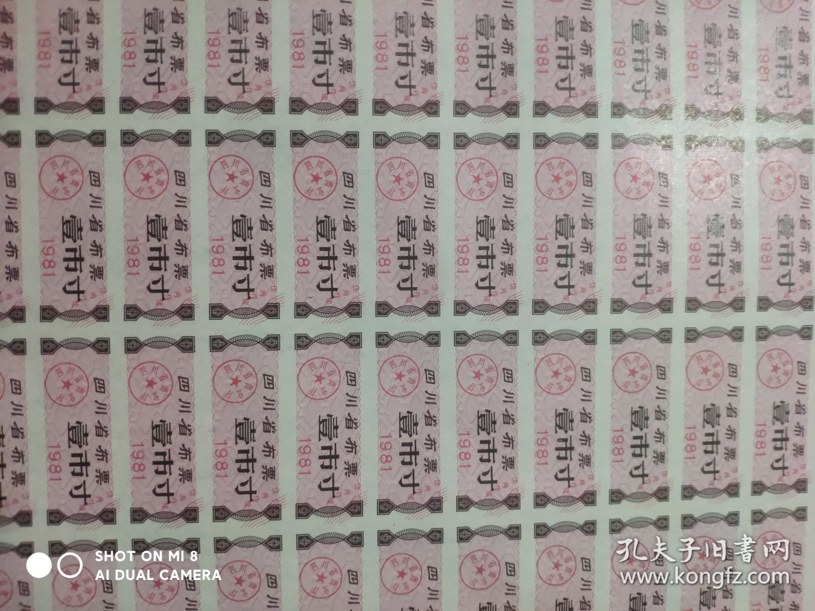 1981年，四川布票，壹市寸，8个整版合售，1寸，布票，90枚/整版