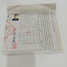 1954年，苏州巿第一中学修业证明书（19.5X19.5）