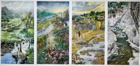 朝鲜油画 纯手绘油画《家乡的春夏秋冬》
