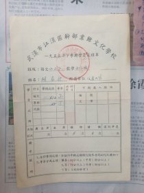 五十年代干部业务文化学校成绩单一张