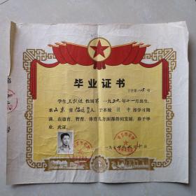 王跃进，1974年，清江市中学革委会发，初中毕业证书