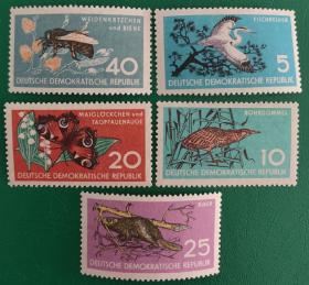 德国邮票 东德 1959年自然保护 动物 植物 5全新