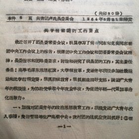 （1964年）共青团卢氏县委：《关于当前团的工作要点》