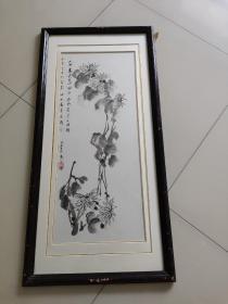 名家《陈惠贞》书画作品《菊》一幅，带原框