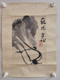 李苦禅《秋味》原装原裱镜芯作品。画心尺寸35+24，品相如图自然旧有瑕疵黄斑。解放前作品了。识者得