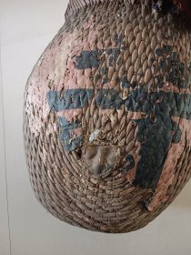 手工藤编老勾斗 米斗 身子一处残洞老补图六图九。高37，外直径24内口径18