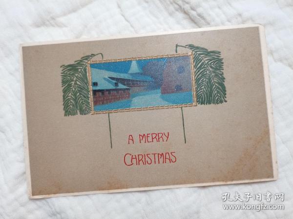 Vintage西洋古董明信片 圣诞微浮雕明信片