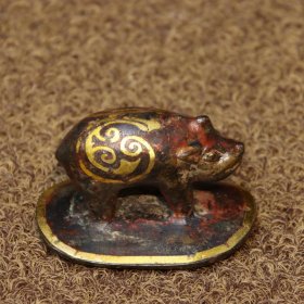 古董古玩铜器，战汉青铜——错金铭文猪尊