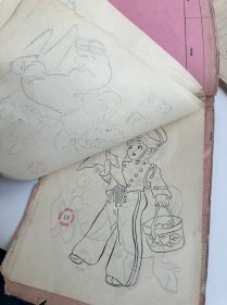 民国时期动漫画稿 十六开一册 共35张 绘画非常漂亮