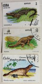 美洲邮票9(古巴)~爬行/哺乳动物专题--加勒比僧海豹/蓝岩鬣蜥/古巴鳄
