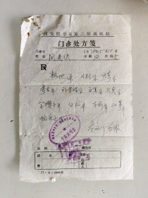 西安医学亮第二附属医院门诊处方笺（熟地，川断，川芎，寄生，补骨脂，白芷，芡实，金樱子，白术，车前，仙茅，蛇床子）