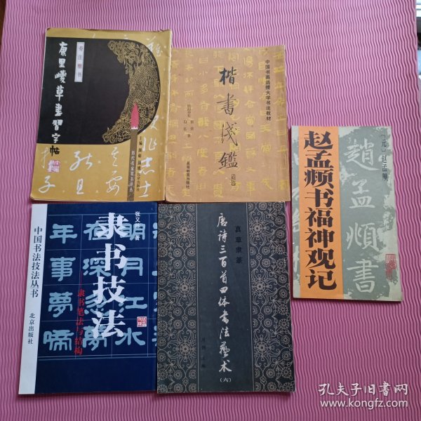 楷书浅鉴，隶书技法，唐诗三百首四体书法艺术(六)，赵孟頫书福神观记，康里巎草书习字帖（5本合售）