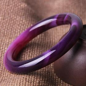 天然紫玛瑙手镯女玉髓镯子圆条原色美人手环水晶正品ins小众叮当