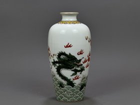 清雍正粉彩描金龙纹梅瓶 古玩古董古瓷器老货收藏