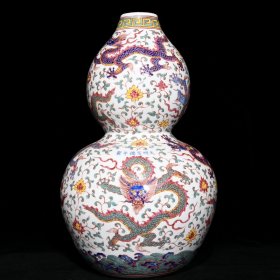 明宣德五彩龙纹葫芦瓶，高46.5cm直径30cm，