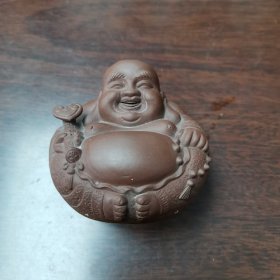 旧藏紫砂摆件如意佛有落款