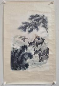 h.1042s 《牧童》原装原裱镜心作品，品相自然旧如图有包浆，作者不详，画芯尺寸为69x46