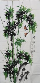 包邮荣宝斋签约画家蒋志辉老师手绘红竹《竹报平安》尺寸138*69画心。