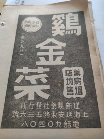 鸡金菜，药房烟店均有售，建新制药社发行，儿科药剂， 1951年1月书刊中的一页（正反面）资料。32开大小。背面，博士金笔，书写流利。博士笔厂股份有限公司。文华笔尖。文华钢笔制造厂广告。