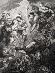 【鲁本斯】约1880年铜版画《玛丽与儿子和解》(la paix confirmee dans le ciel)--彼得·保罗·鲁本斯（Peter Paul Rubens)“玛丽·德·美第奇”系列作品集--纸张47*31.5cm(画面37*20.5) ，三边刷金，9品