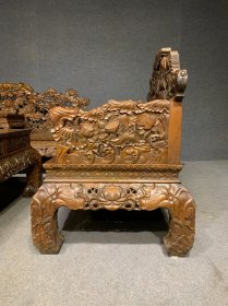清代海南黄花梨满雕荷花沙发六件套古董传世明清木器海黄老家具