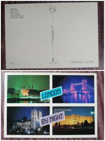 外国明信片，英国原版，伦敦各种夜景，品如图