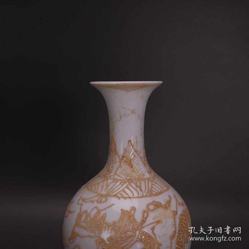 夜光瓷甜白釉薄胎瓷纯手工龙凤纹赏瓶