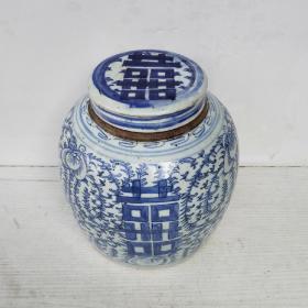 清代嘉道时期青花瓷罐瓷坛手绘喜子罐收藏摆饰花瓶茶叶罐