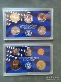 美国硬币，2003年精制币套装，两盒装，分别公园币、流通币。