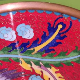 民国时期紫铜胎掐丝珐琅景泰蓝赏盘，后有一飞皮，彩料厚，分量足