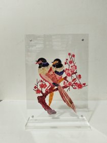 皮影摆件喜上眉梢牛皮雕刻手工上色配透明亚克力画框简约精美时尚画框尺寸15×21厘米