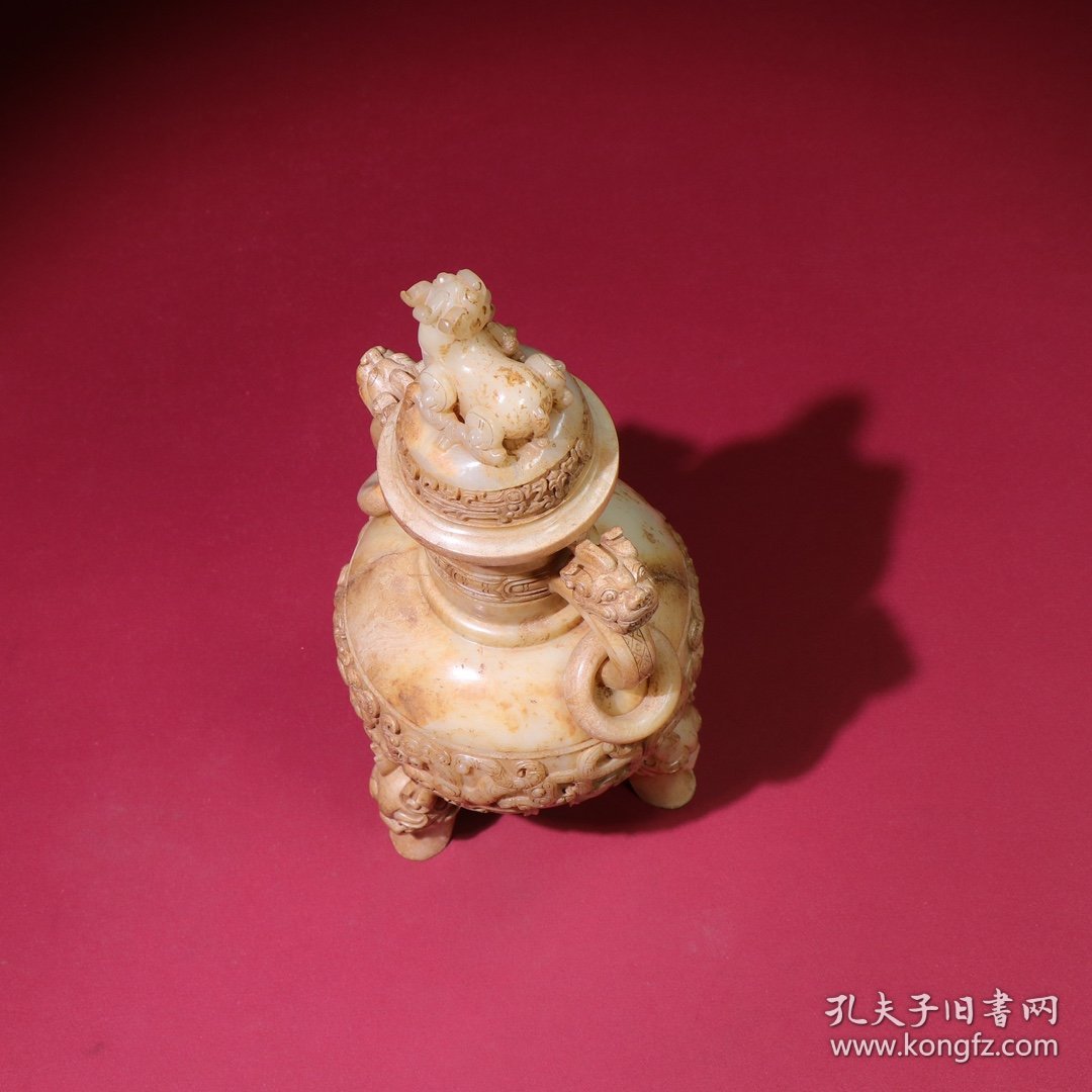 旧藏和田玉白玉活环三足兽兽器皿