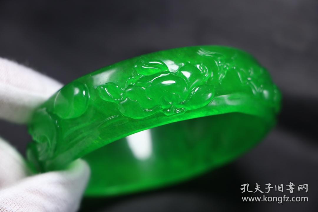 完美高冰浮雕宽版手镯【鸳鸯戏水】尺寸：59*21*9mm