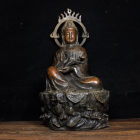 铜佛像摆件纯铜观音菩萨背光观音家居寺庙摆件