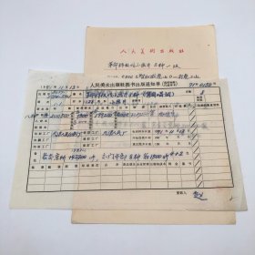 “革命样板戏小画片八种（背面唱词）”128开本小画片，人民美术出版社1971年第1版第1次印刷，出版号8027·5394-5401，天津人民印刷厂印，八种各印200500张，出版通知单，仅此一件（附八种目录一页。出版单收出版号、版次、开本、版本类别、印数、定价、码洋等详情【1966-1976十年美术出版物珍贵出版史料/版本文献】）