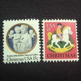 USAn美国邮票 1978年圣诞节.绘画. 母子.木马 新 2全 小票