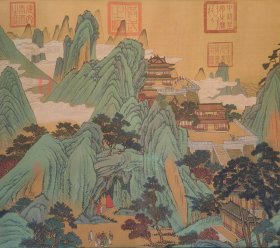 （精品字画） 精品绢本蓬莱仙境图总64.1厘米X9米左右画心59厘米X393.5厘米