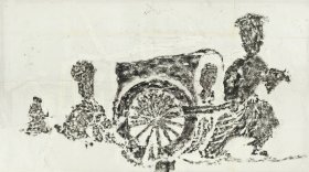 四川乐山崖墓画像石–麻浩 车行图。東漢。四川樂山麻浩享堂。拓片尺寸68.4*122.78厘米。宣纸艺术微喷复制。