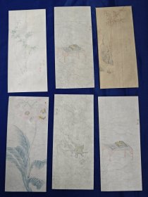 七十年代。十竹斋木板水印，绢本花笺信封，6枚合售。