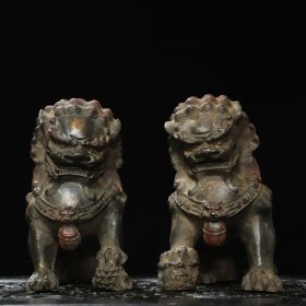 旧藏珍品 铜 拓金 文案摆件 【狮子】摆件一对 数据 单个高15厘米 长14厘米 厚8厘米 总重3.2公斤
