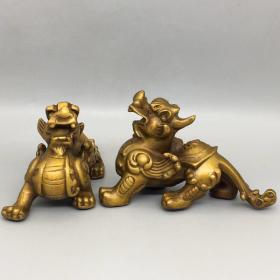 铜天禄旺寿貔貅一对，品相如图