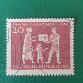德国邮票 西德1963年美国救援组织给与德国人民的援助-母与子接收礼品 1全销