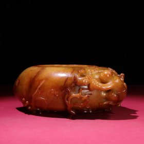 旧藏和田玉籽料童子如意桃型笔洗