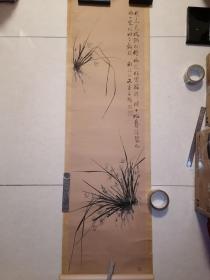 晚清南京名家，解溪外史，慢道人，金陵子佩画兰。兰花五平尺。清代原裱。